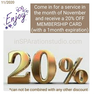 November 2020 COMPLIMENTARY 20% OFF Membership Card Photo